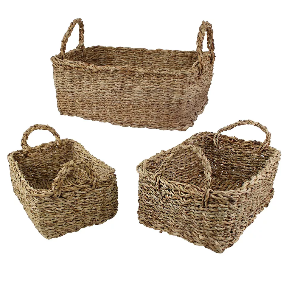 Seagrass Storage Basket [111-222-103] Rectangle with Handle 3 pc/set